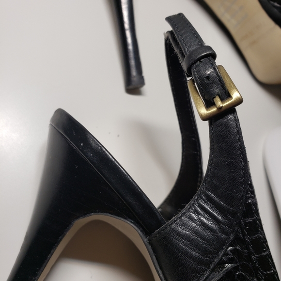 Guess Black Leather Platform Heels Pumps Stiletto Whimsigoth Y2K size 7.5 - Picture 7 of 9